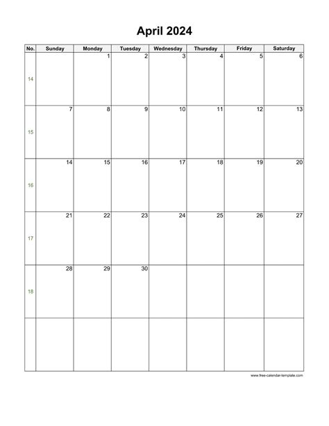 April Printable Calendar Template