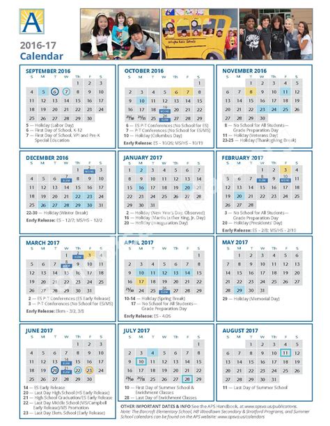 Arlington Public Schools Calendar Templates