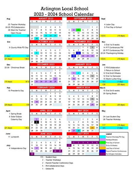 Arlington Schools Calendar Image 3