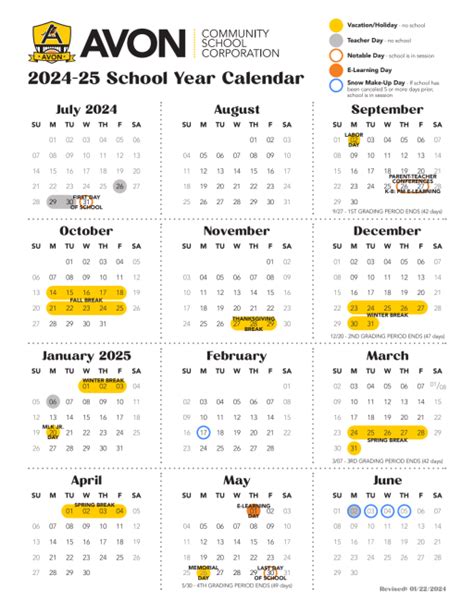 Avon Schools Calendar Image 1