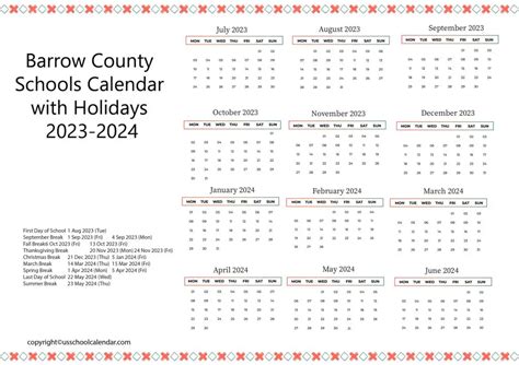 Barrow County Schools Calendar Image 1