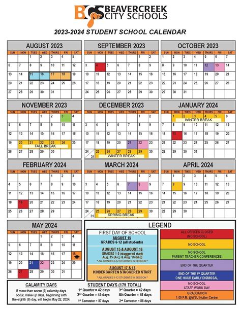 Beavercreek School Calendar Overview