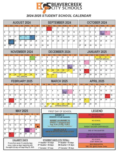 Beavercreek School Calendar Overview