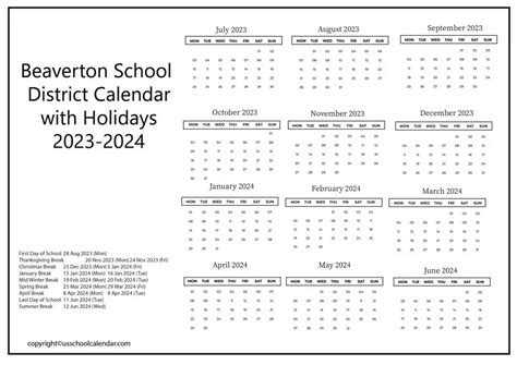 Beaverton Public Schools Calendar Image 3