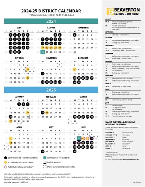 Beaverton School Calendar Templates