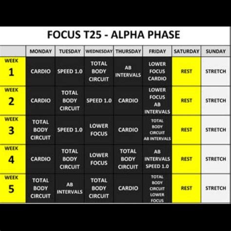 Benefits of T25 Alpha Workout Calendar