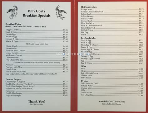 Billy Goat Tavern Menu Image