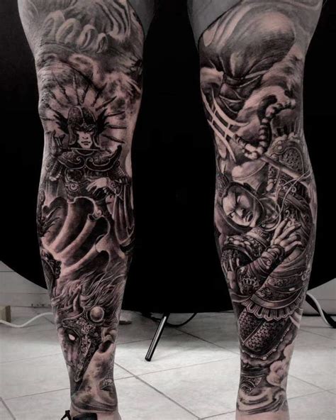 Black and Gray Leg Tattoo