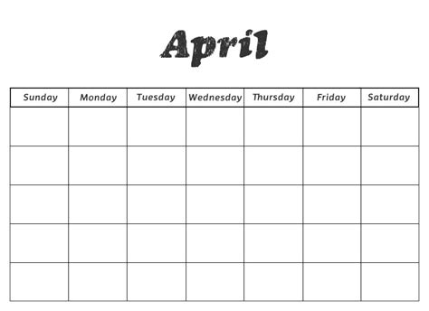 Blank April Calendar Template Style