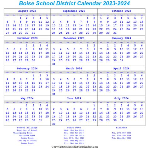 Boise School District Calendar