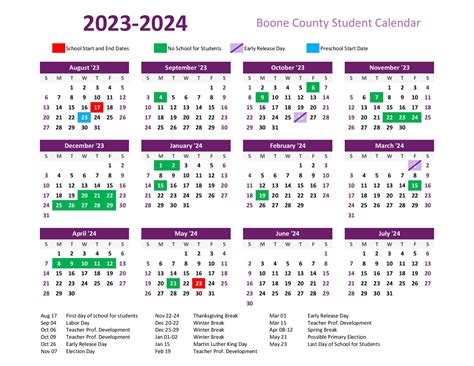 Boone Schools Calendar Activities