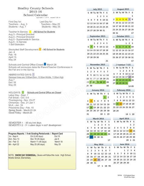 Bradley County Schools Calendar