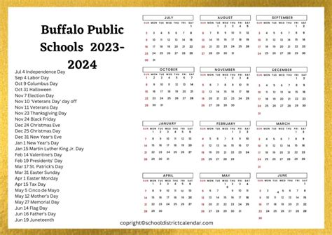 Buffalo Schools Calendar Overview