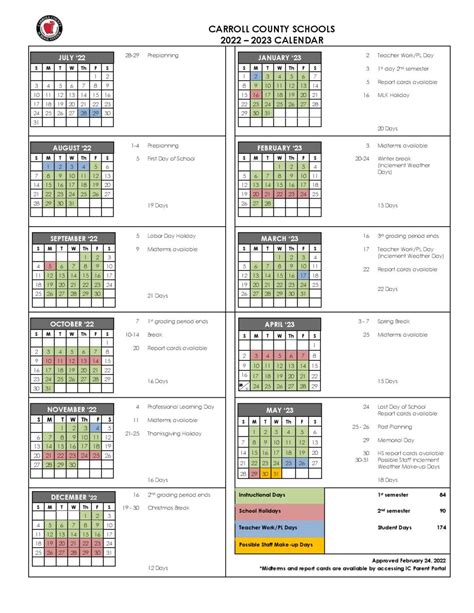 Carroll County Schools Calendar Features