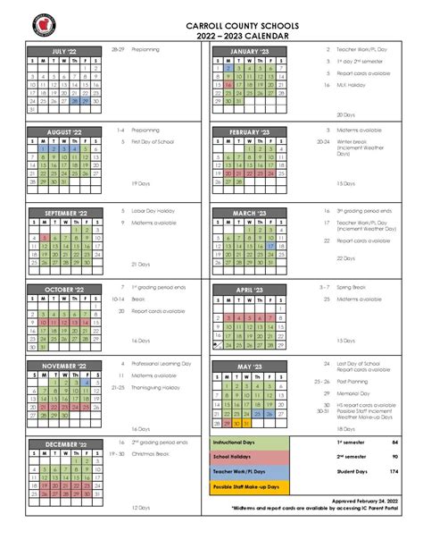 Carroll County Schools Calendar Image 1