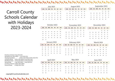 Carroll County Schools Calendar Benefits for Parents