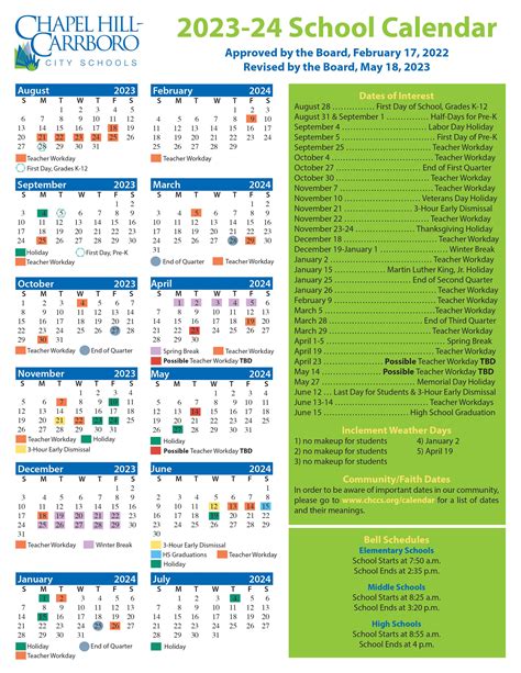 Chccs Calendar Overview