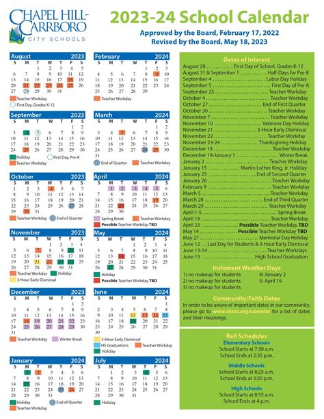 Chccs Calendar Organization