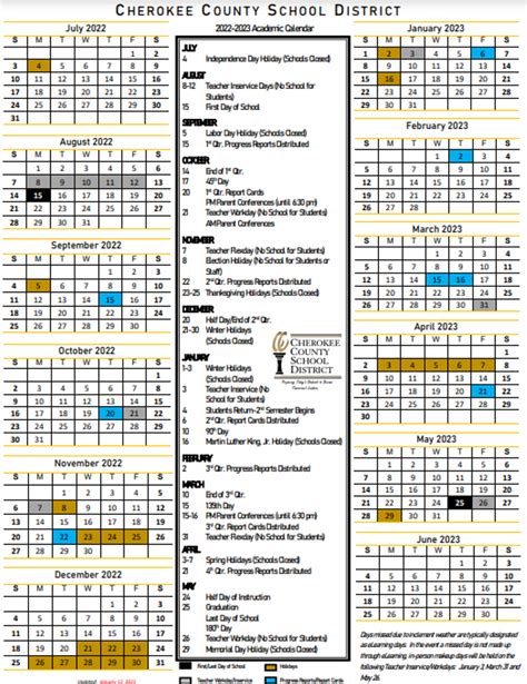 Cherokee County Schools Ga Calendar Image 3