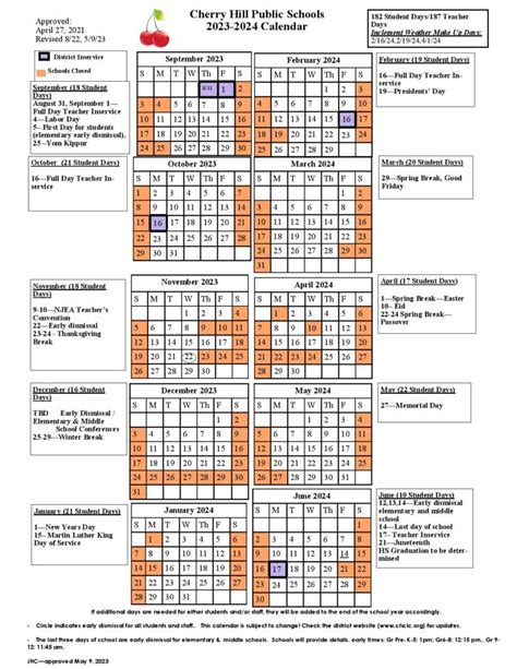 Cherry Hill Public Schools Calendar Overview