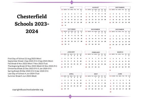 Chesterfield Schools Calendar Achievement