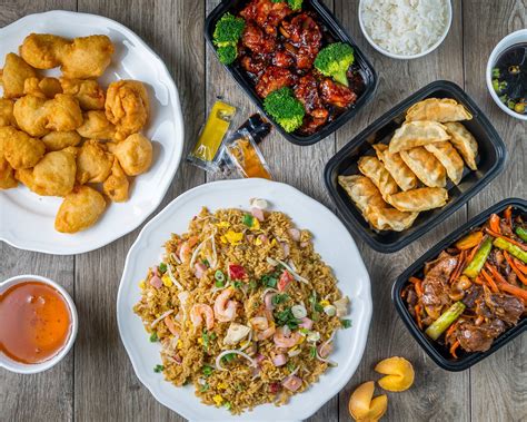 Chinese food with dumplings and noodles