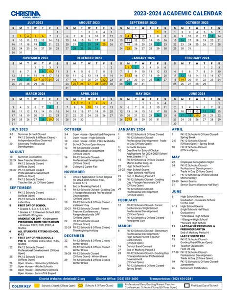 Christina District Calendar