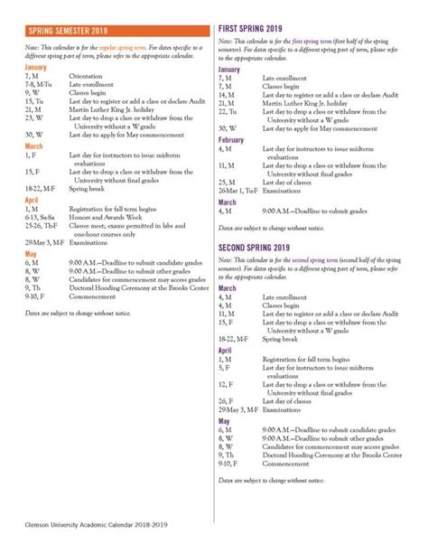 Clemson Academic Calendar Overview