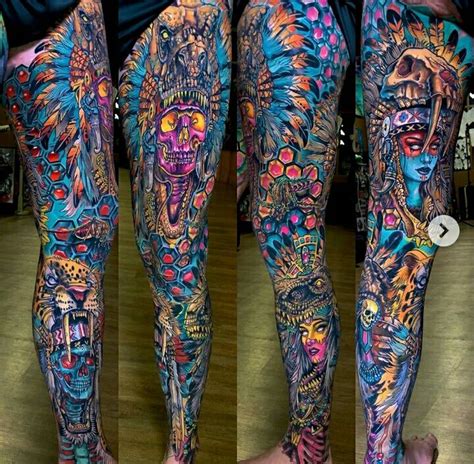 Colorful Leg Sleeve Tattoo