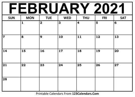 Conclusion February Calendar Printable