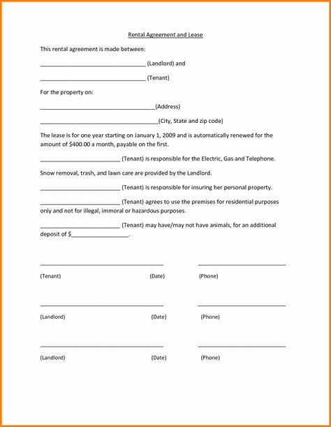 Create Simple Rental Agreement Printable