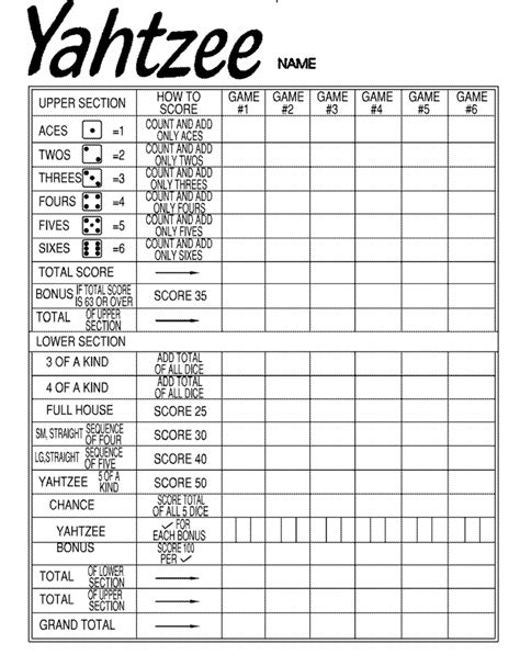 Creating Yahtzee Score Sheets