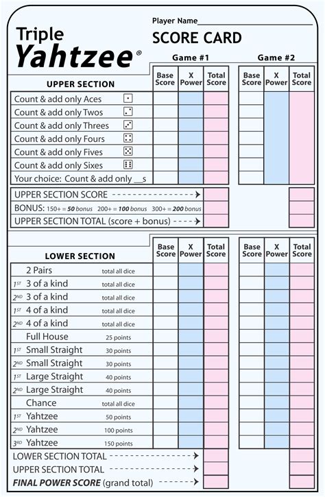 Custom Yahtzee Score Sheets