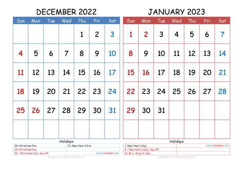 Customizable December January Calendar