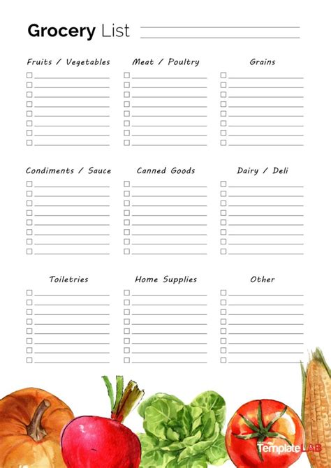 Customizing Grocery List Printable Template