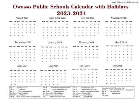 Customizing Owasso Public Schools Calendar