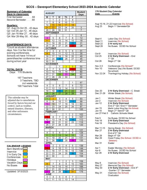 Davenport Schools Calendar Image 1