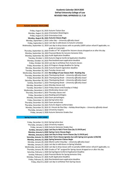 DeSales Academic Calendar