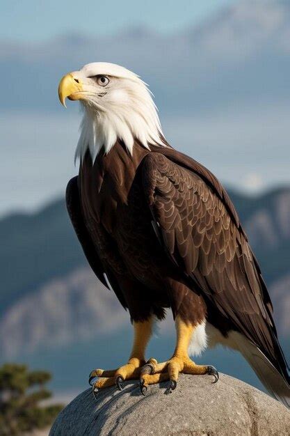 Eagle perched on cliff edge