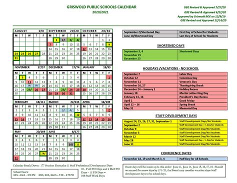 Elizabeth Schools Calendars Benefits