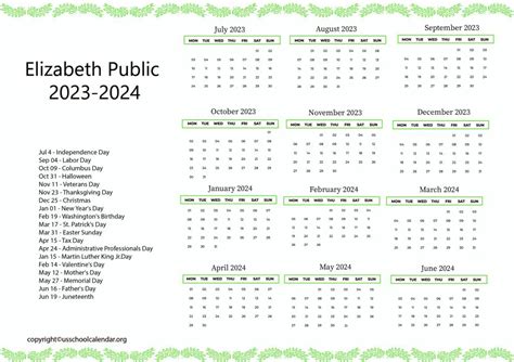 Elizabeth Schools Calendars Community Involvement