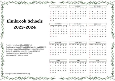 Elmbrook Schools Calendar Overview