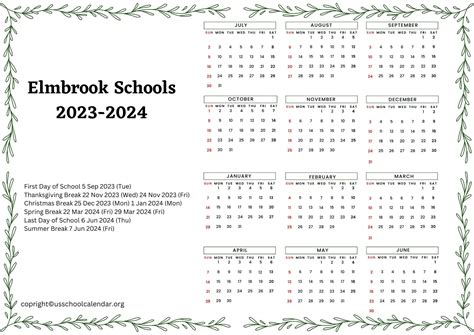 Elmbrook Schools Calendar Features