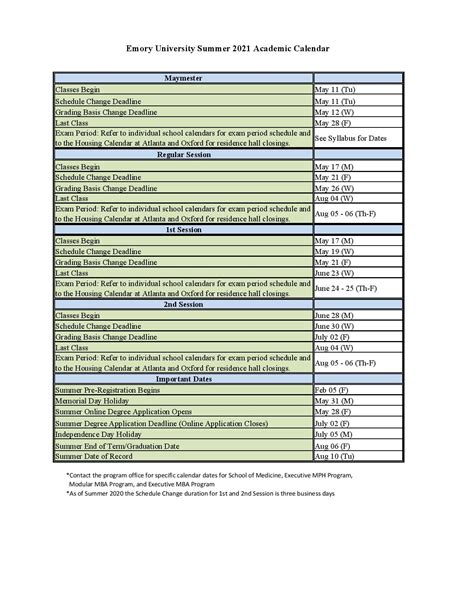 Emory Academic Calendar Image 1