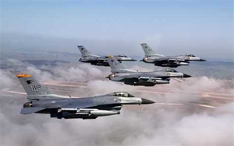 F-15 Eagle and F-16 Fighting Falcon in formation