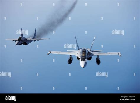 F/A-18 Hornet and MiG-29 Fulcrum in combat