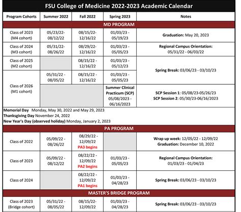 FSU Fall Semester Calendar