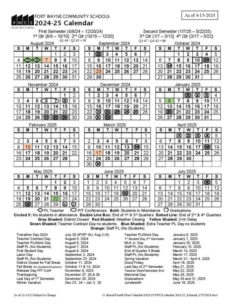 FWCS Calendar Holidays