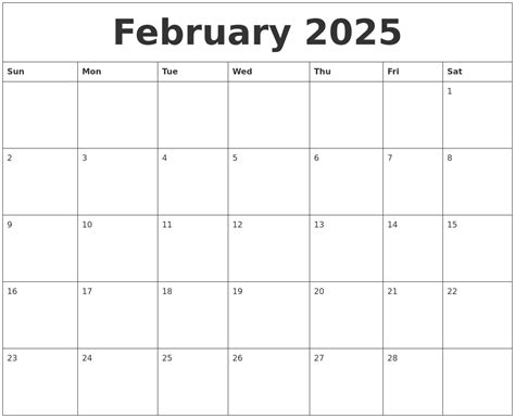 February 2025 Calendar Printable