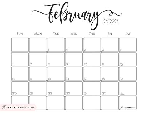 February Calendar Printable